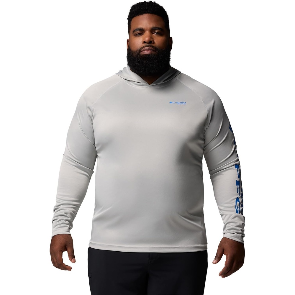 image:imageColumbia Mens PFG Terminal Tackle HoodieCool Grey HeatherVivid Blue Logo