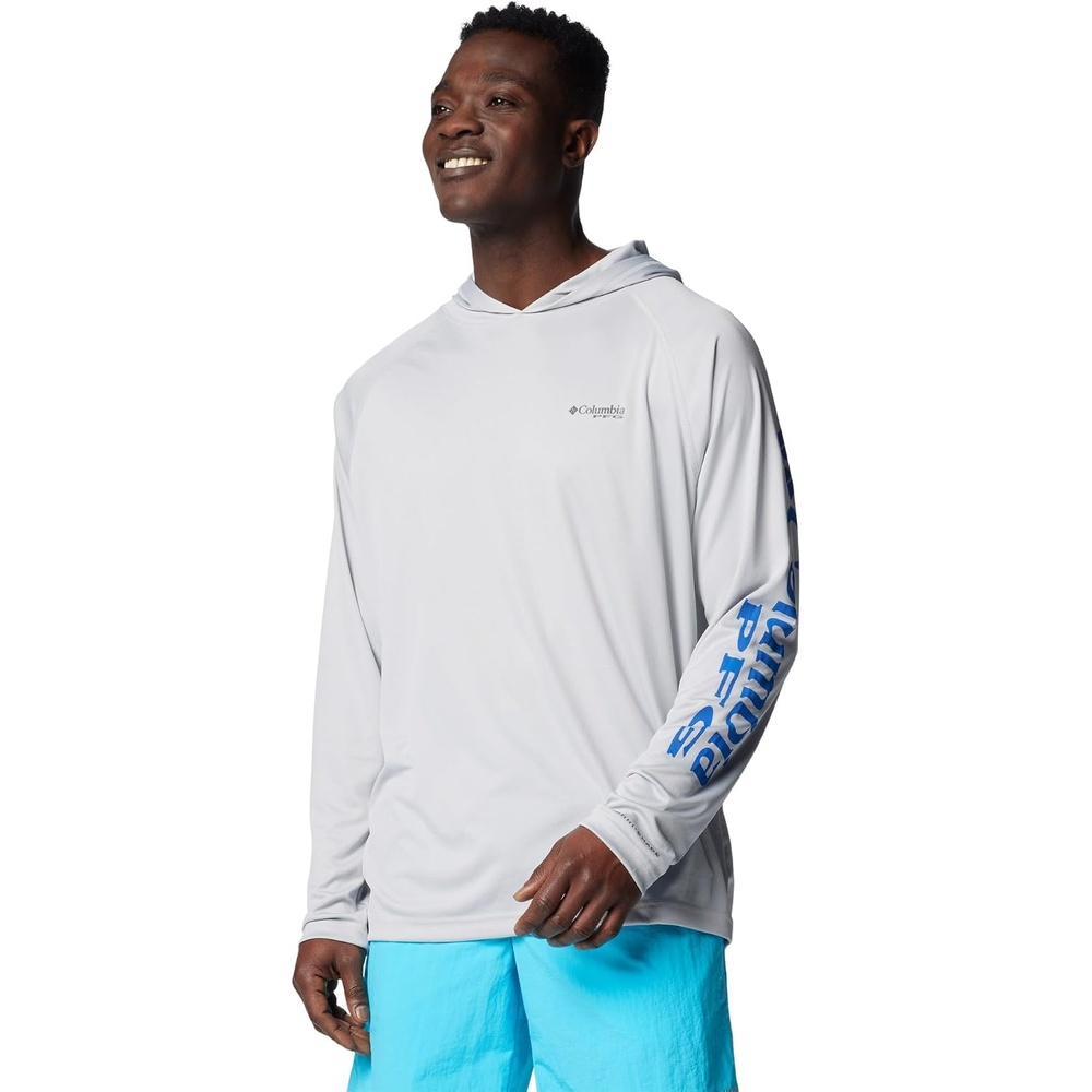 image:imageColumbia Mens PFG Terminal Tackle HoodieCool GreyVivid Blue Logo