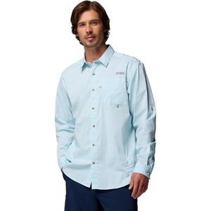 Columbia Men’s PFG Harbor Peak Long Sleeve Shirt(Marine Light Micro Gingham)