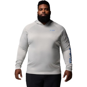 Columbia Men’s PFG Terminal Tackle Hoodie(Cool Grey Heather/Vivid Blue Logo)