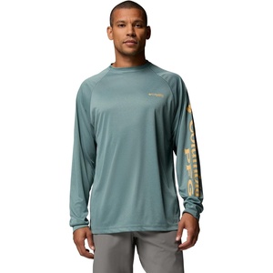Columbia Men’s PFG Terminal Tackle Long Sleeve Shirt(Metal Heather/Light Camel Logo)