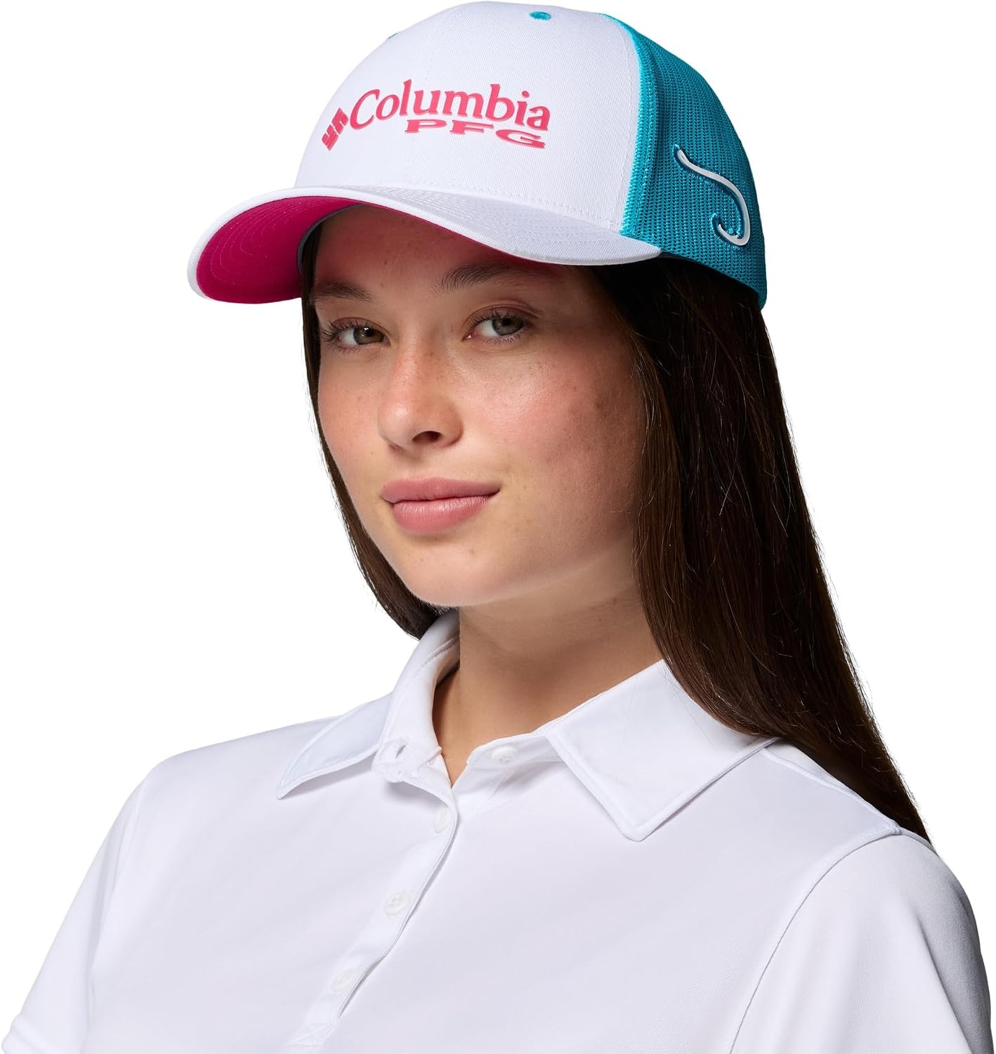 image:imageColumbia PFG Logo Mesh Ball CapWhiteOcean TealGuava Pink