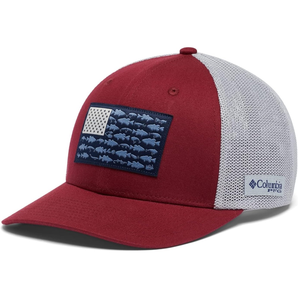 image:imageColumbia Unisex Adult PFG Logo Mesh Ball CapRed JasperBass Flag