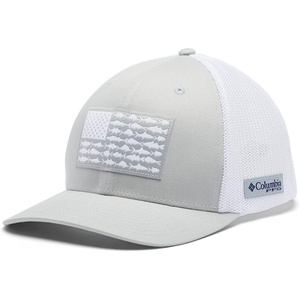 Columbia Unisex Adult PFG Logo Mesh Ball Cap(Cool Grey/White/US Fish Flag)