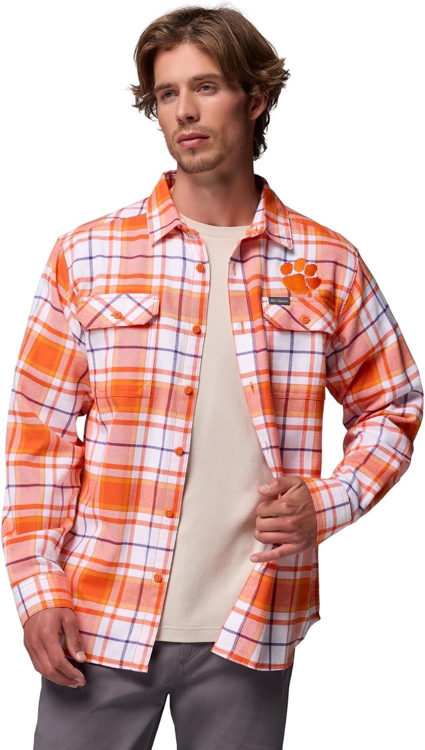image:imageColumbia Mens Collegiate Flare Gun Flannel Long Sleeve ShirtCle Spark Orange Tartan