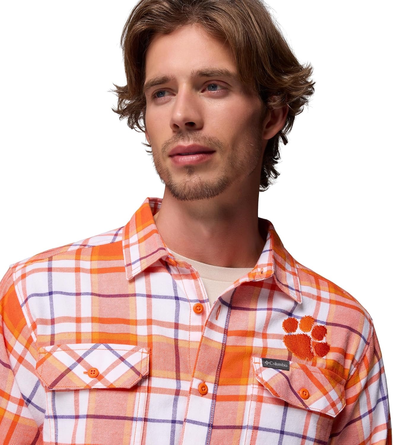 image:imageColumbia Mens Collegiate Flare Gun Flannel Long Sleeve ShirtCle Spark Orange Tartan