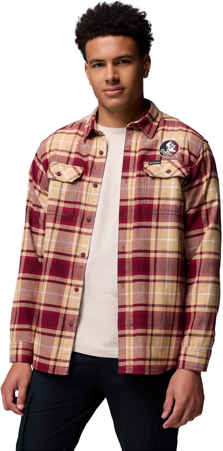 image:imageColumbia Mens Collegiate Flare Gun Flannel Long Sleeve ShirtFsu Cabernet Tartan