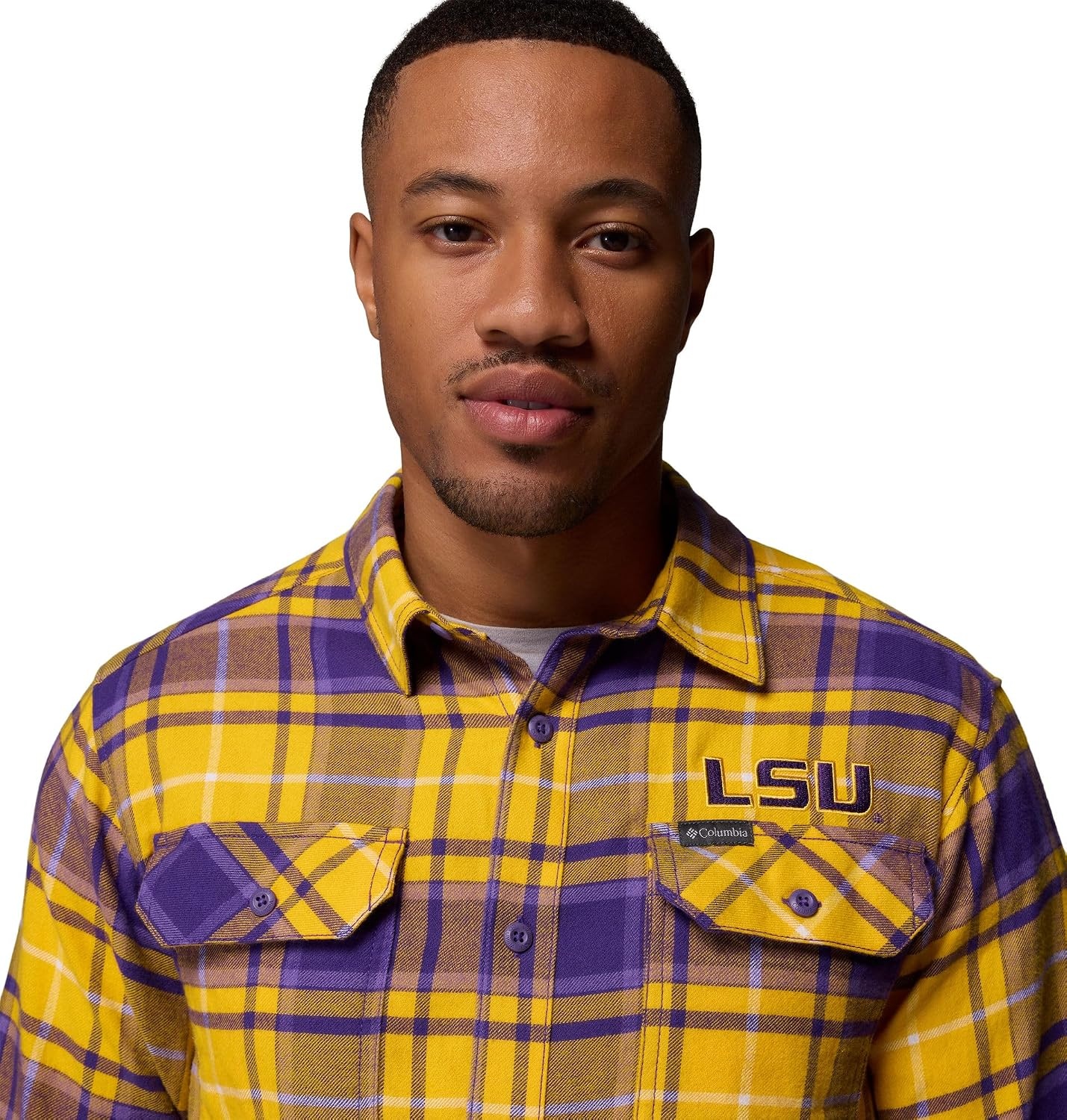 image:imageColumbia Mens Collegiate Flare Gun Flannel Long Sleeve ShirtLsu Vivid Purple Tartan