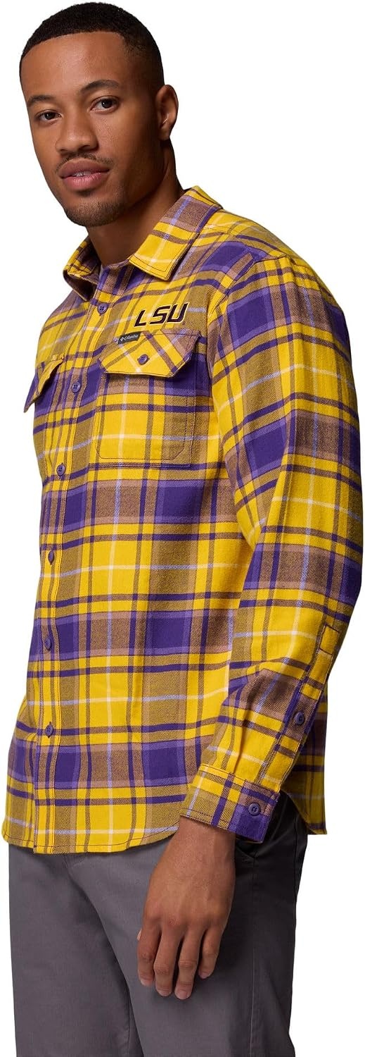 image:imageColumbia Mens Collegiate Flare Gun Flannel Long Sleeve ShirtLsu Vivid Purple Tartan