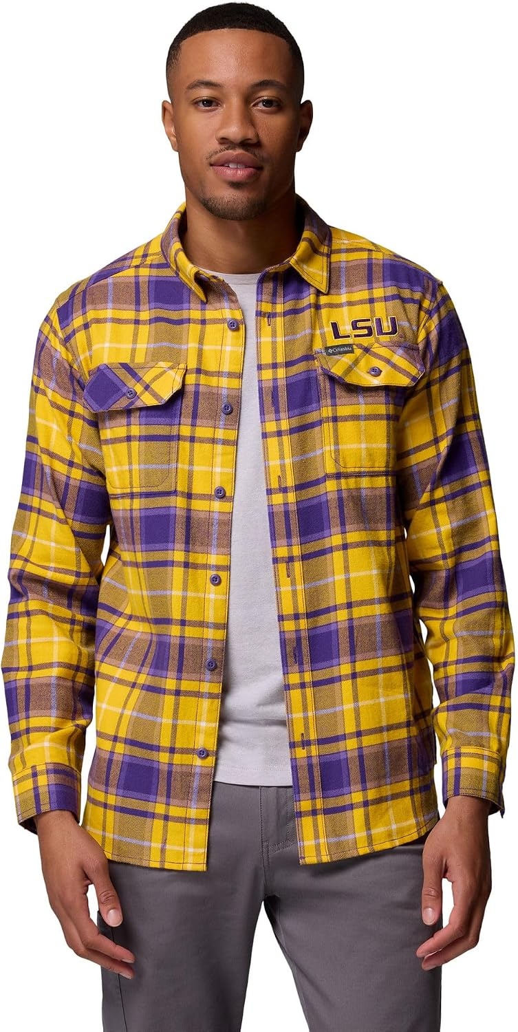 image:imageColumbia Mens Collegiate Flare Gun Flannel Long Sleeve ShirtLsu Vivid Purple Tartan
