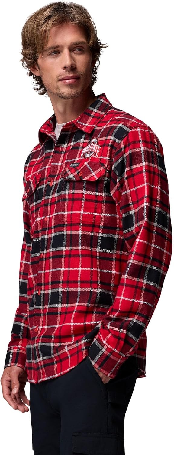image:imageColumbia Mens Collegiate Flare Gun Flannel Long Sleeve ShirtOs Intense Red Tartan