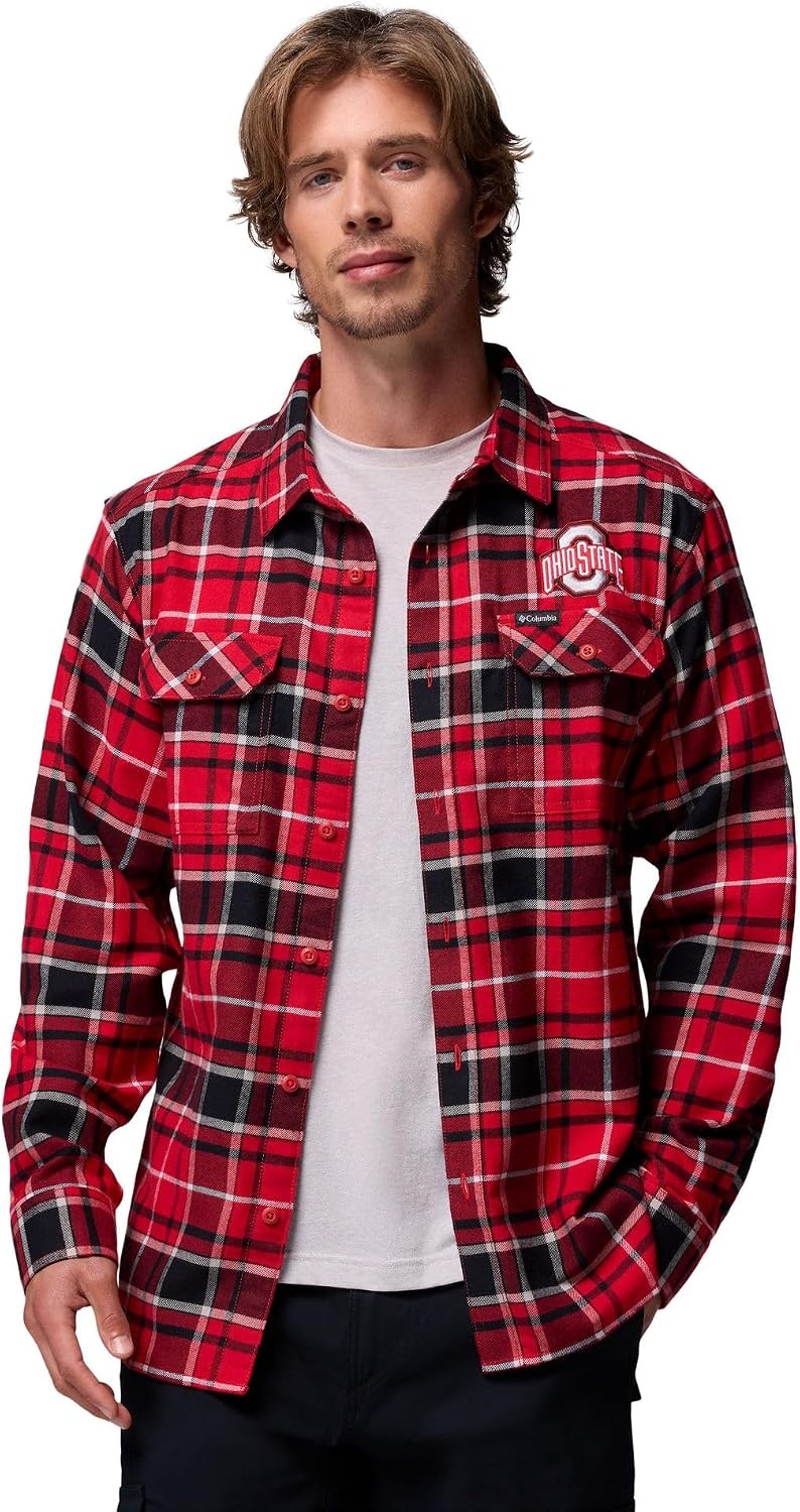 image:imageColumbia Mens Collegiate Flare Gun Flannel Long Sleeve ShirtOs Intense Red Tartan