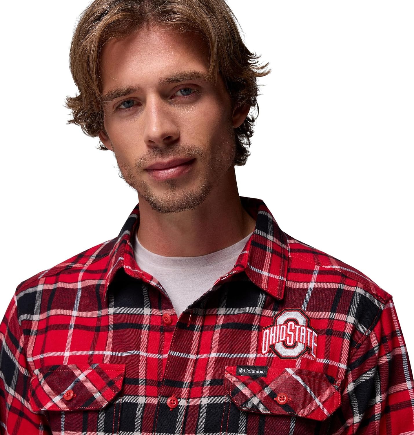 image:imageColumbia Mens Collegiate Flare Gun Flannel Long Sleeve ShirtOs Intense Red Tartan