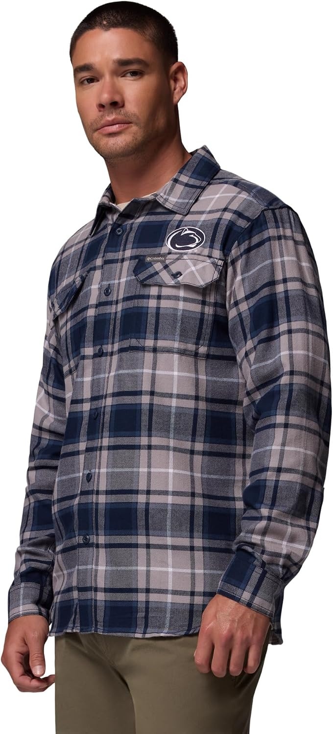 image:imageColumbia Mens Collegiate Flare Gun Flannel Long Sleeve ShirtPsu Collegiate Navy Tartan