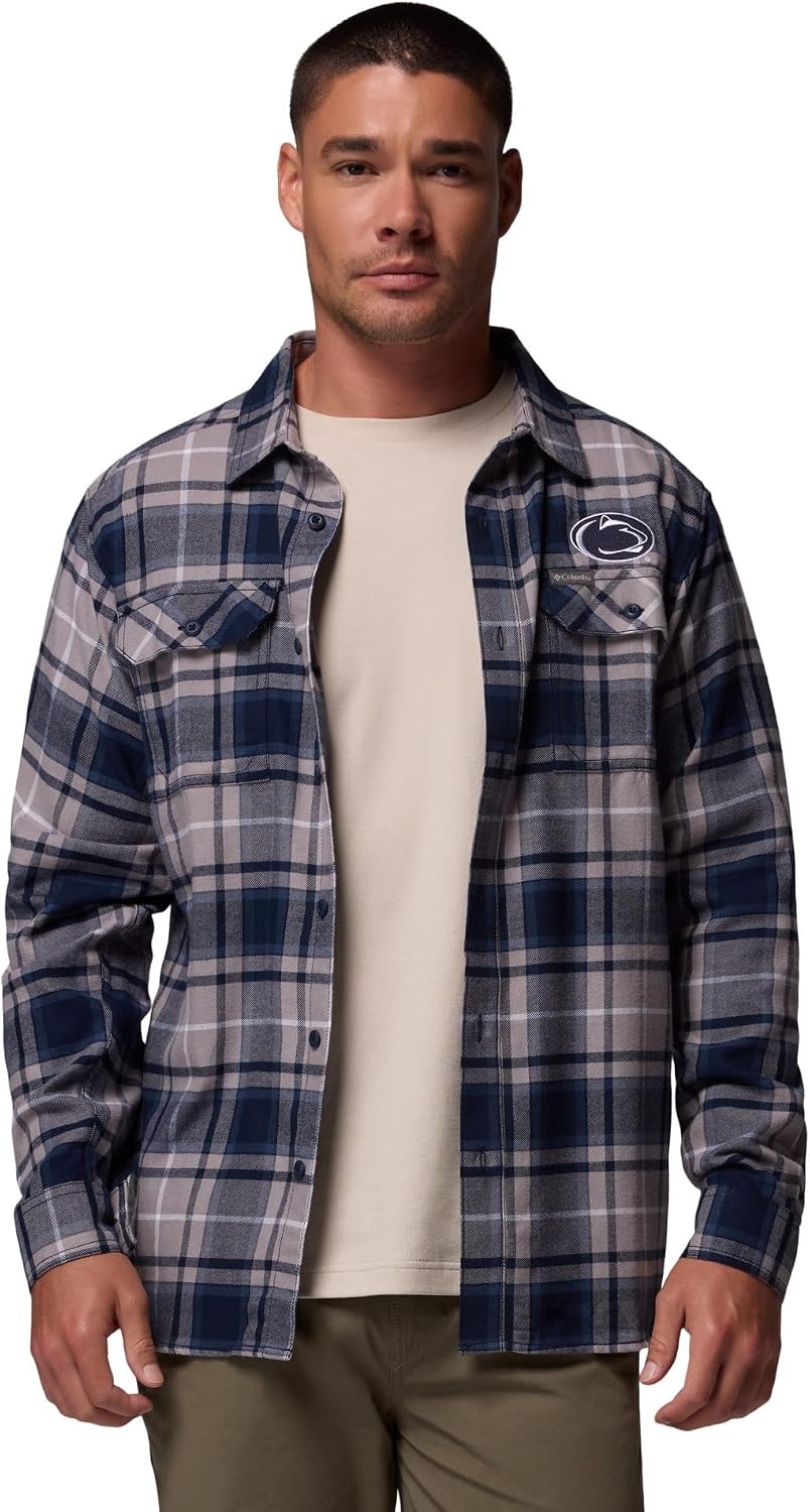 image:imageColumbia Mens Collegiate Flare Gun Flannel Long Sleeve ShirtPsu Collegiate Navy Tartan