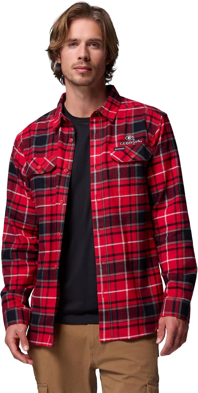 image:imageColumbia Mens Collegiate Flare Gun Flannel Long Sleeve ShirtUga Bright Red Tartan