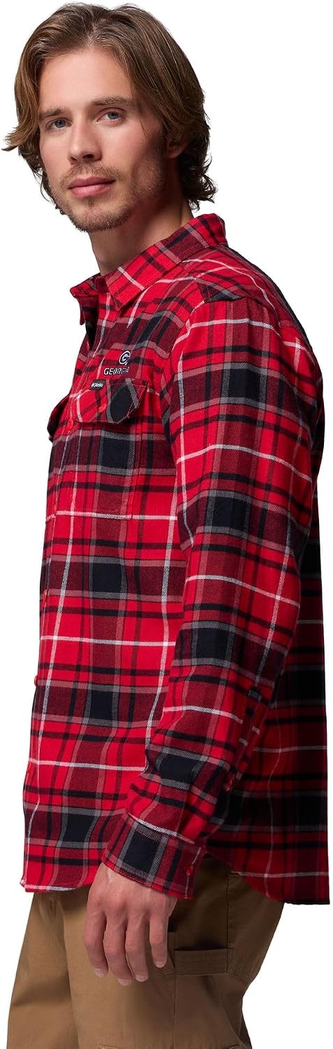 image:imageColumbia Mens Collegiate Flare Gun Flannel Long Sleeve ShirtUga Bright Red Tartan