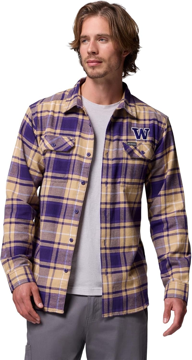 image:imageColumbia Mens Collegiate Flare Gun Flannel Long Sleeve ShirtUw Uw Purple Tartan