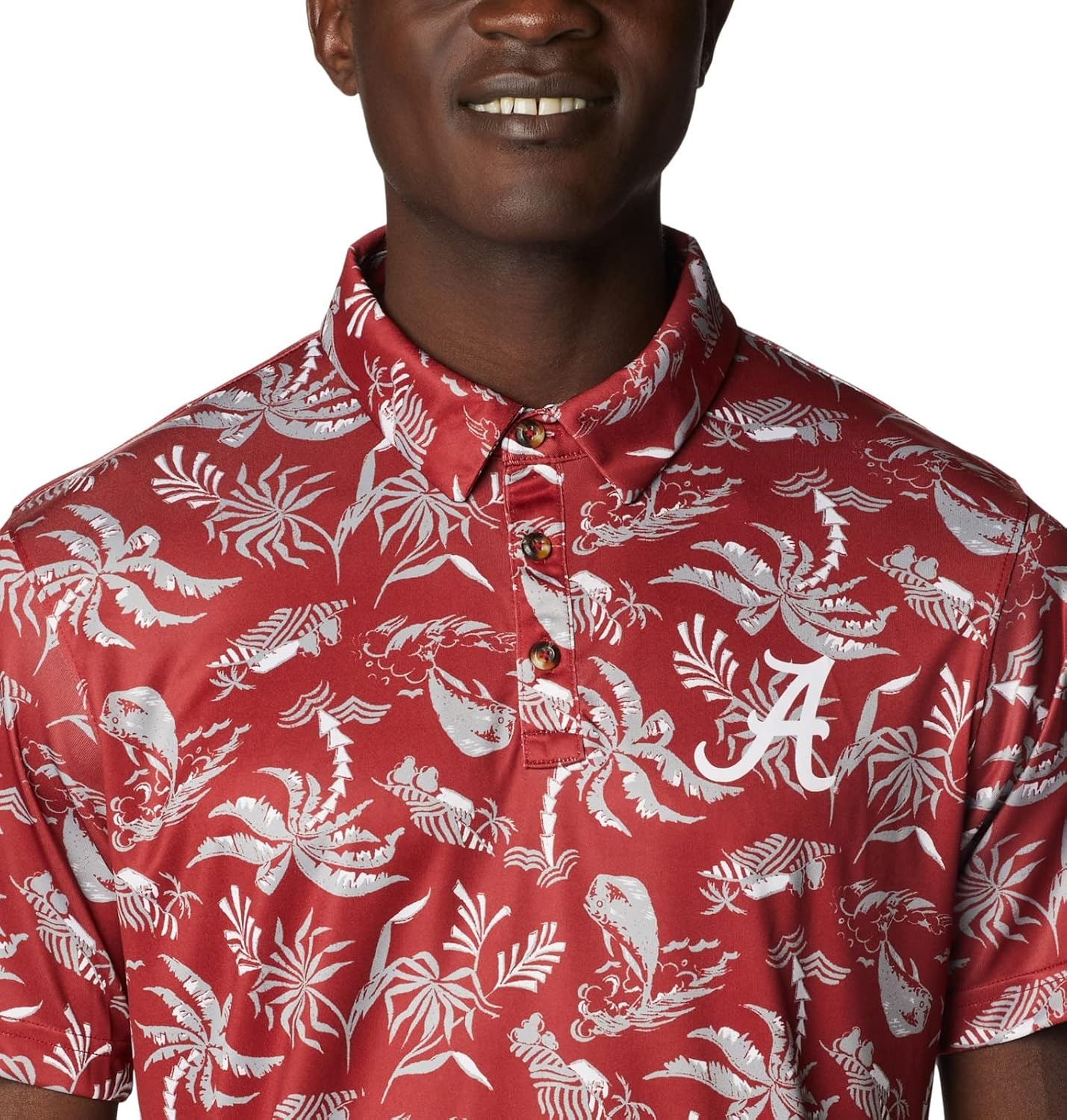 image:imageColumbia Mens Collegiate Super Terminal Tackle PoloAla Red Velvet Dorado Isle Print