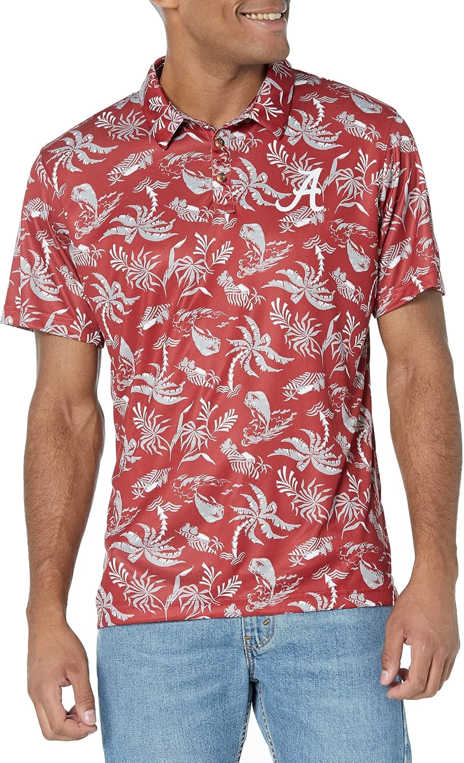 image:imageColumbia Mens Collegiate Super Terminal Tackle PoloAla Red Velvet Dorado Isle Print