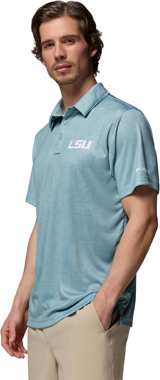 image:imageColumbia Mens Collegiate Super Terminal Tackle PoloLsu Crushed Blue Patchwork Palms