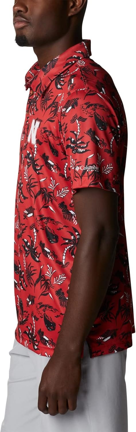 image:imageColumbia Mens Collegiate Super Terminal Tackle PoloNeb Bright Red Dorado Isle Print