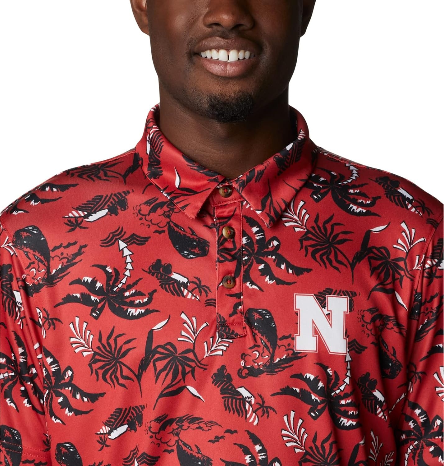 image:imageColumbia Mens Collegiate Super Terminal Tackle PoloNeb Bright Red Dorado Isle Print