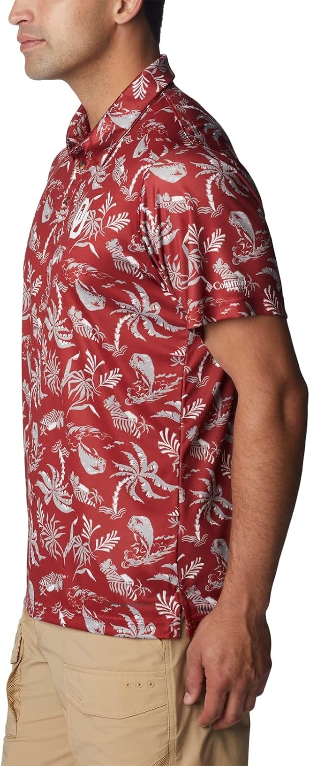 image:imageColumbia Mens Collegiate Super Terminal Tackle PoloOk Red Velvet Dorado Isle Print