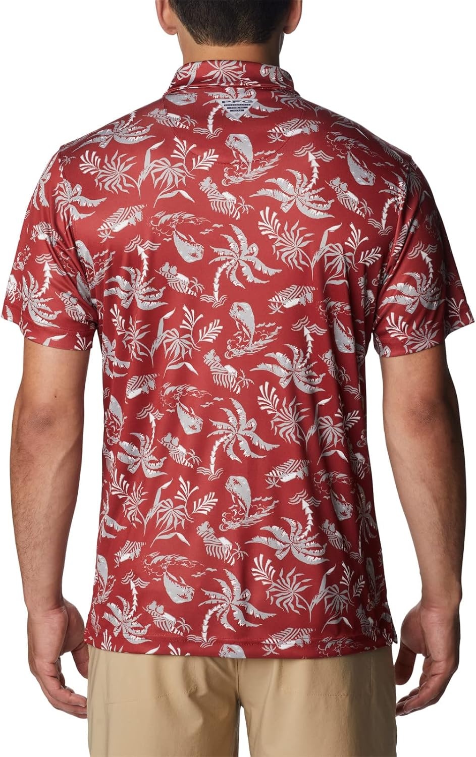 image:imageColumbia Mens Collegiate Super Terminal Tackle PoloOk Red Velvet Dorado Isle Print