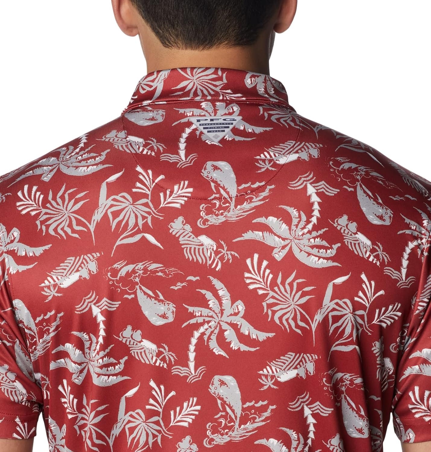 image:imageColumbia Mens Collegiate Super Terminal Tackle PoloOk Red Velvet Dorado Isle Print