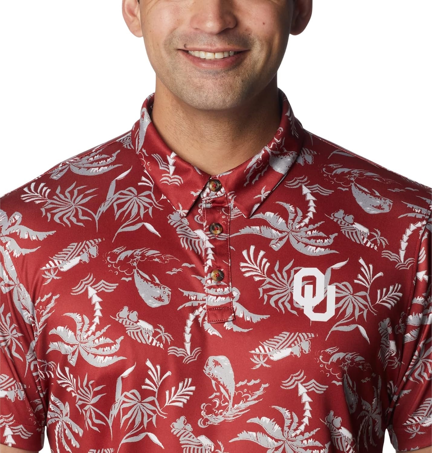 image:imageColumbia Mens Collegiate Super Terminal Tackle PoloOk Red Velvet Dorado Isle Print