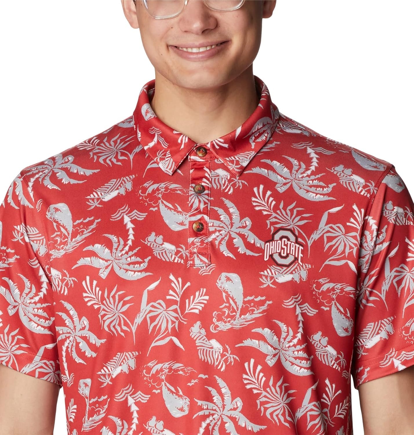 image:imageColumbia Mens Collegiate Super Terminal Tackle PoloOs Intense Red Dorado Isle Print