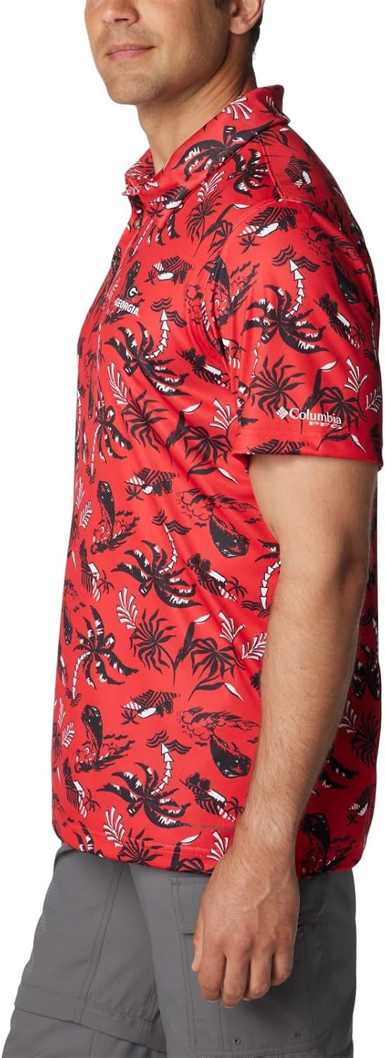 image:imageColumbia Mens Collegiate Super Terminal Tackle PoloUga Bright Red Dorado Isle Print