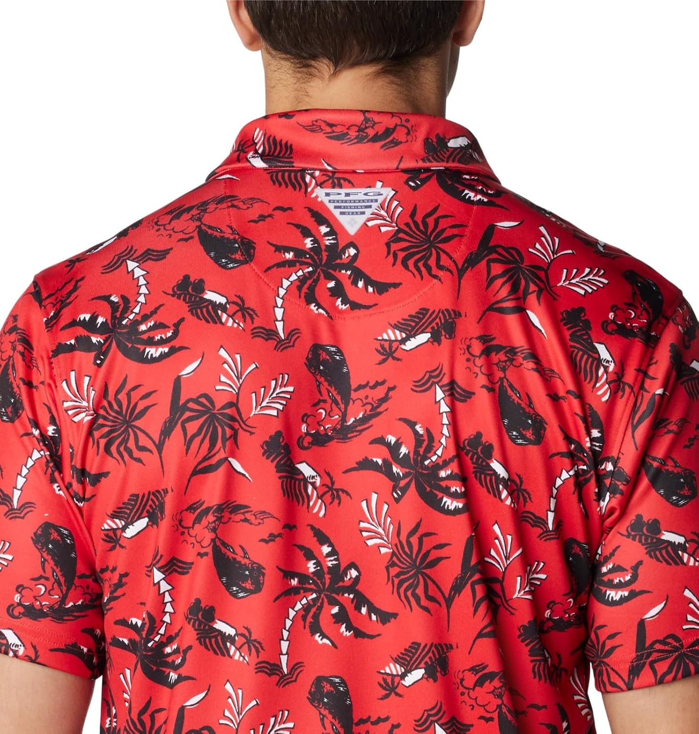 image:imageColumbia Mens Collegiate Super Terminal Tackle PoloUga Bright Red Dorado Isle Print