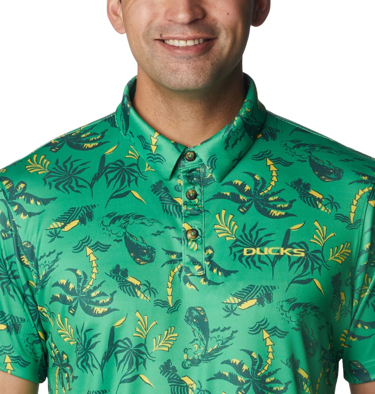 image:imageColumbia Mens Collegiate Super Terminal Tackle PoloUo Fuse Green Dorado Isle Print