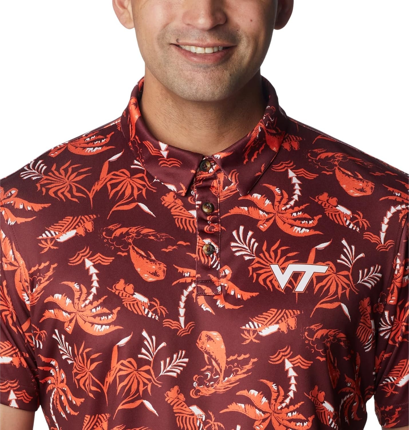 image:imageColumbia Mens Collegiate Super Terminal Tackle PoloVt Deep Maroon Dorado Isle Print