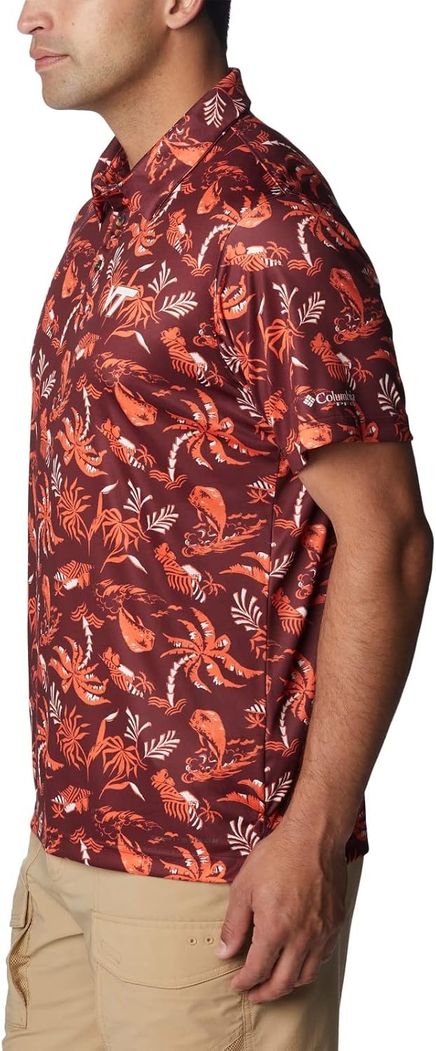 image:imageColumbia Mens Collegiate Super Terminal Tackle PoloVt Deep Maroon Dorado Isle Print