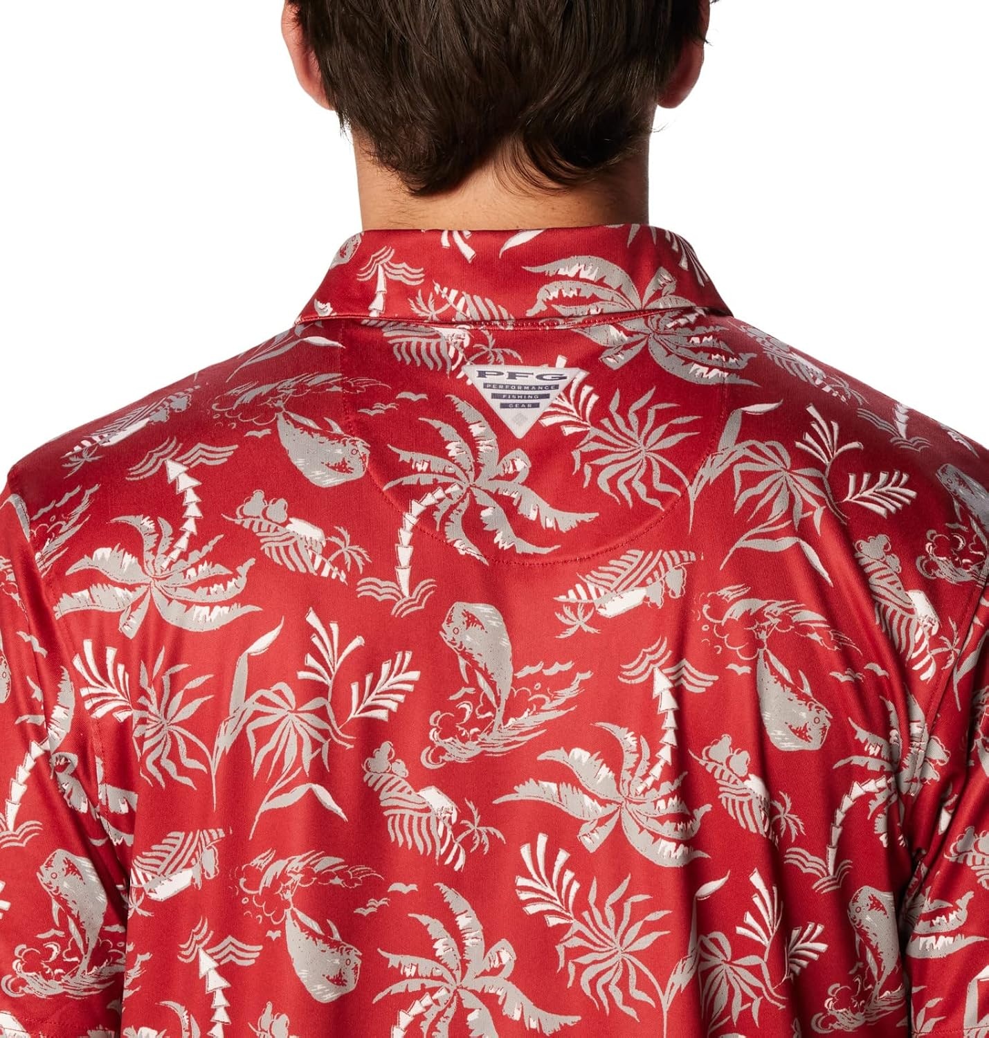 image:imageColumbia Mens Collegiate Super Terminal Tackle PoloWaz Red Velvet Dorado Isle Print