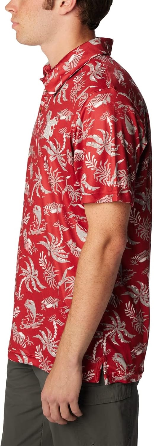 image:imageColumbia Mens Collegiate Super Terminal Tackle PoloWaz Red Velvet Dorado Isle Print
