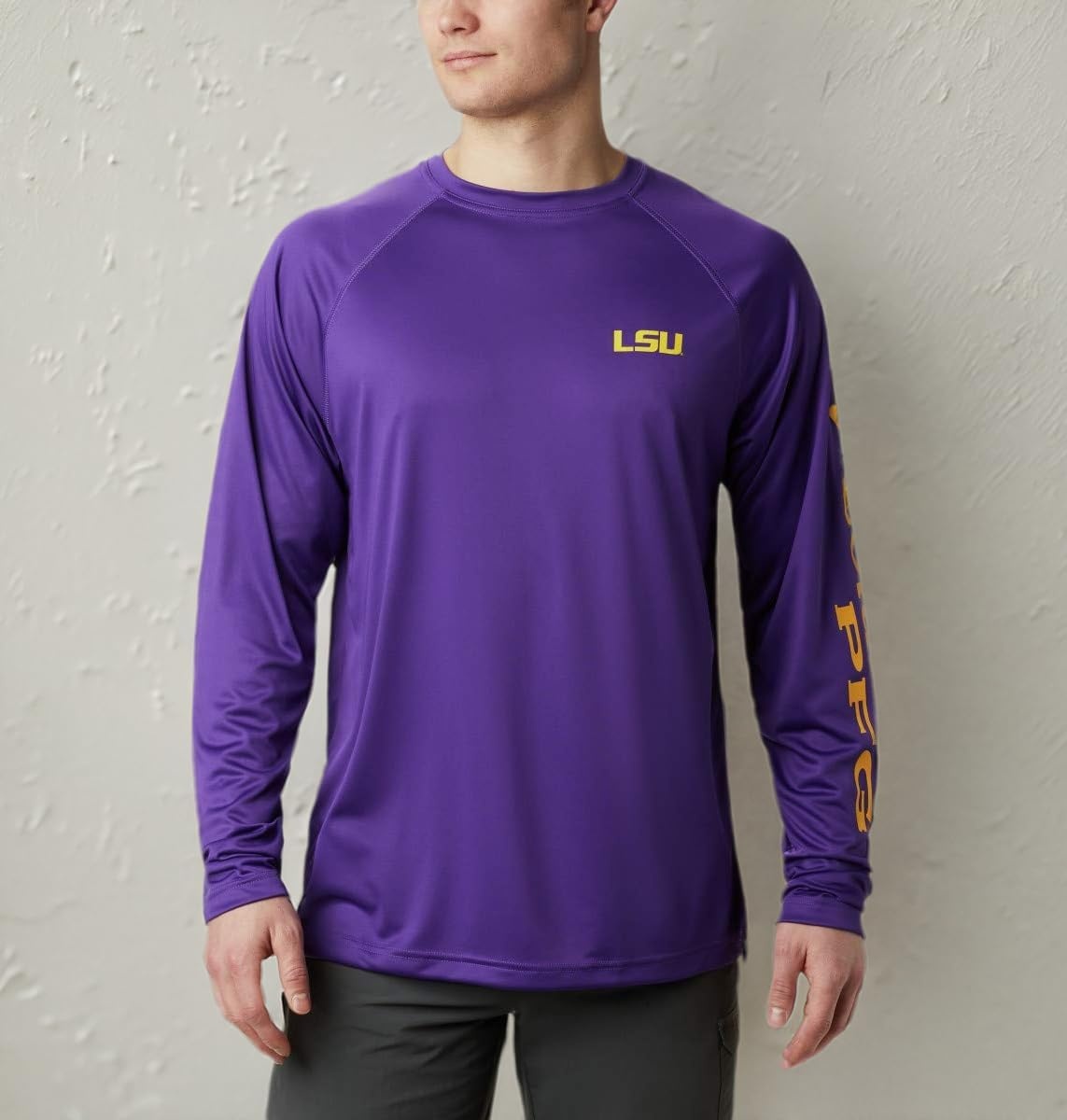 image:imageColumbia Mens Collegiate Terminal Tackle Long Sleeve ShirtLsu Vivid PurpleCollegiate Yellow