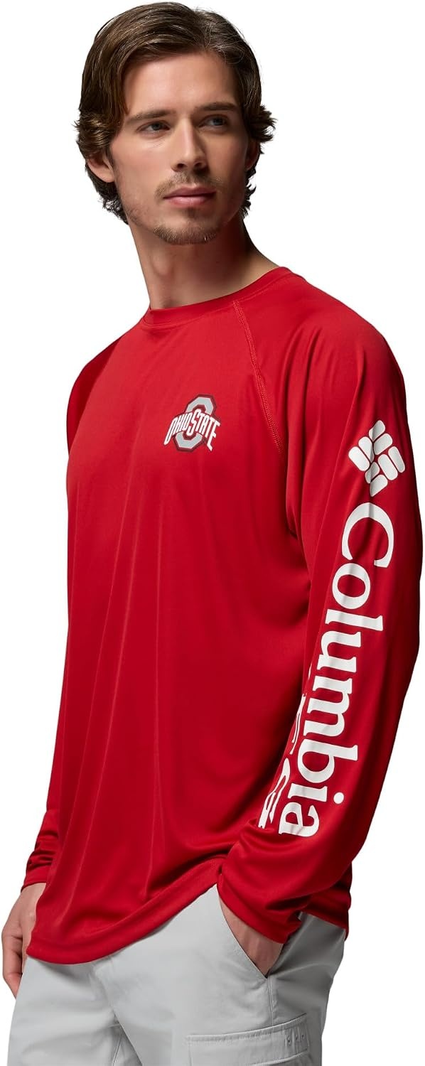 image:imageColumbia Mens Collegiate Terminal Tackle Long Sleeve ShirtOs Intense RedWhite