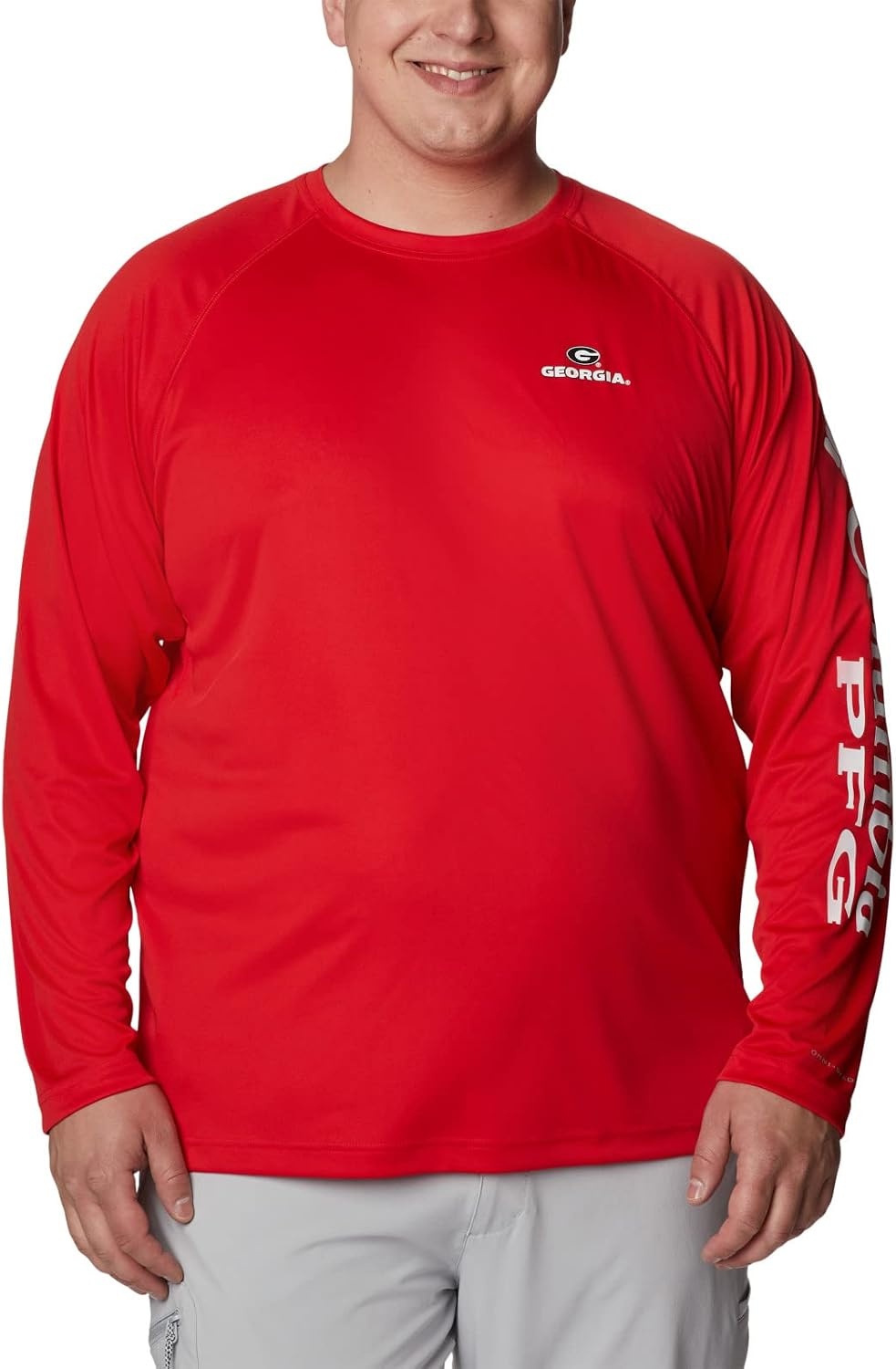 image:imageColumbia Mens Collegiate Terminal Tackle Long Sleeve ShirtUga Bright RedWhite