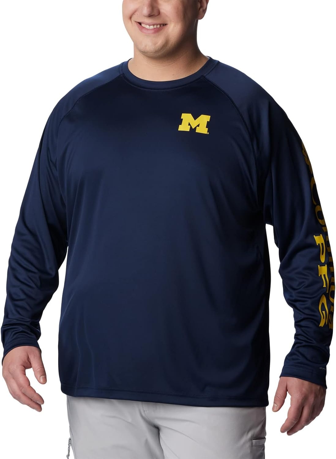 image:imageColumbia Mens Collegiate Terminal Tackle Long Sleeve ShirtUm Collegiate NavyCollegiate Yellow