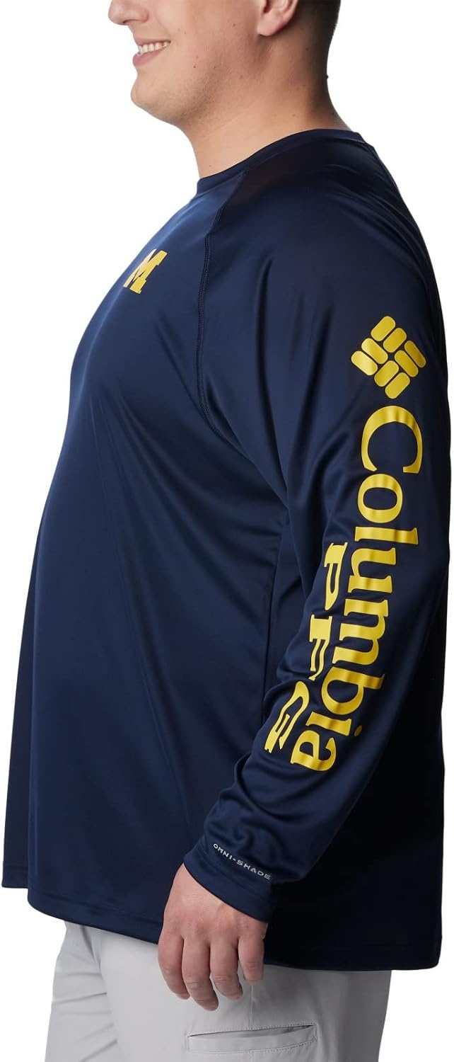 image:imageColumbia Mens Collegiate Terminal Tackle Long Sleeve ShirtUm Collegiate NavyCollegiate Yellow
