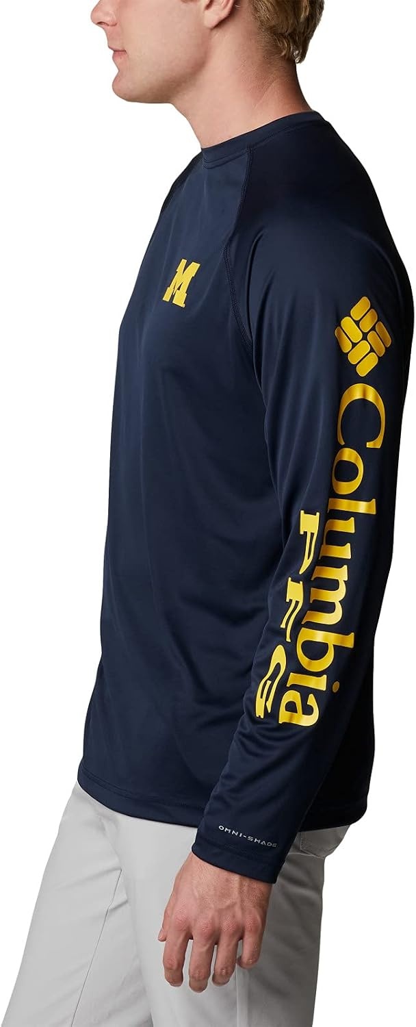 image:imageColumbia Mens Collegiate Terminal Tackle Long Sleeve ShirtUm Collegiate NavyCollegiate Yellow