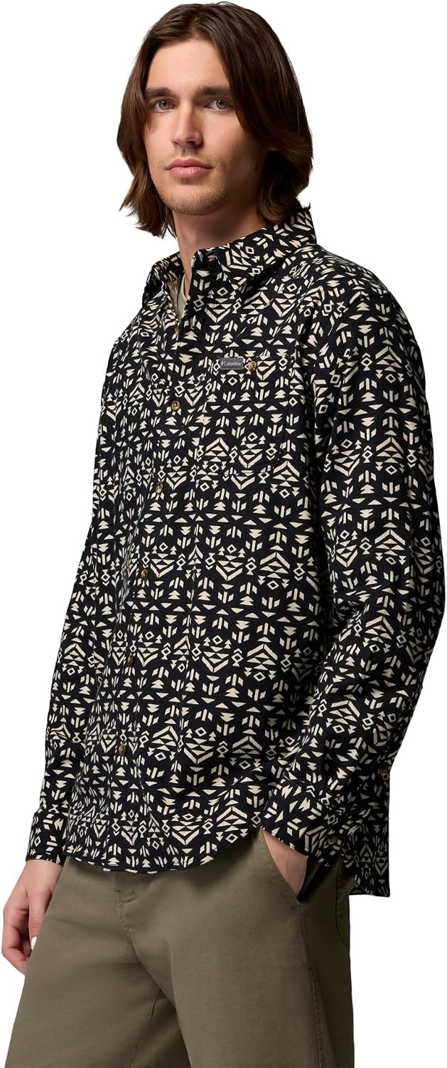 image:imageColumbia Mens Cornell Woods Flannel Long Sleeve ShirtBlack Geostripe Tonal