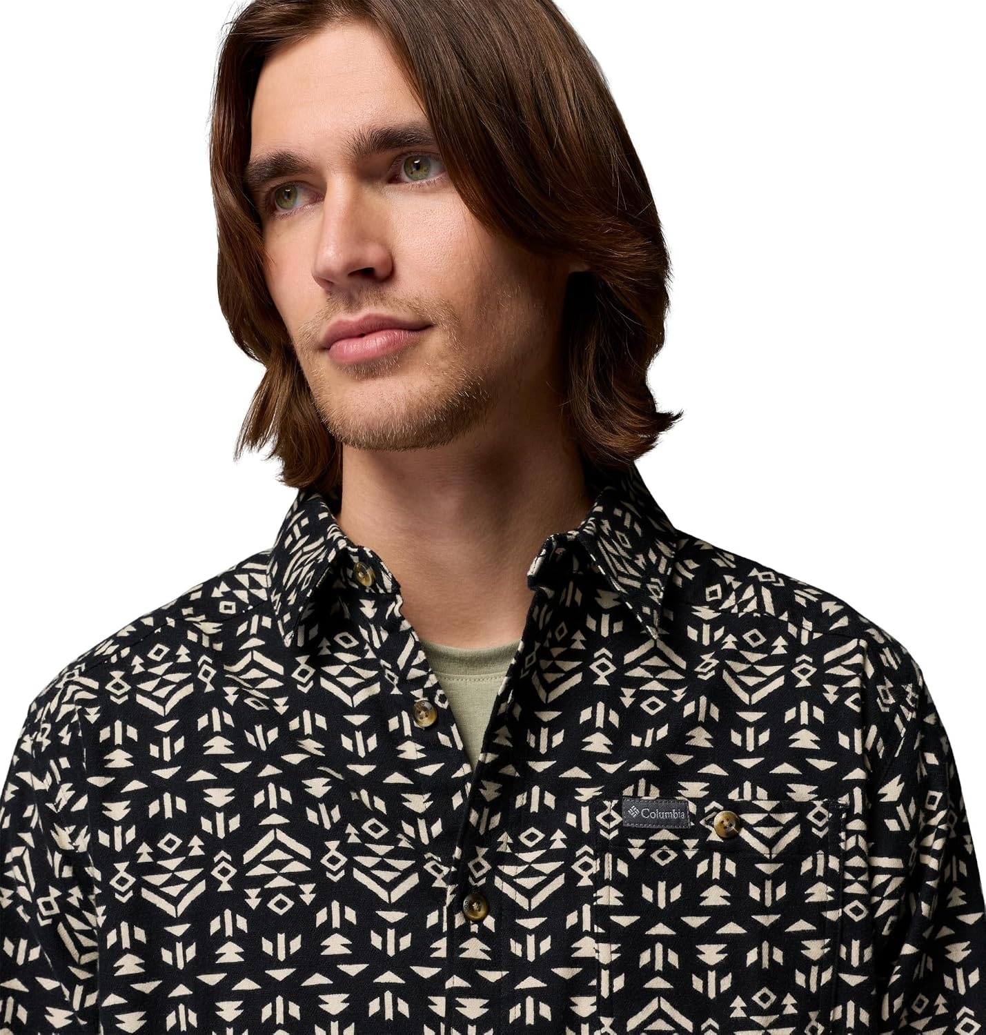 image:imageColumbia Mens Cornell Woods Flannel Long Sleeve ShirtBlack Geostripe Tonal