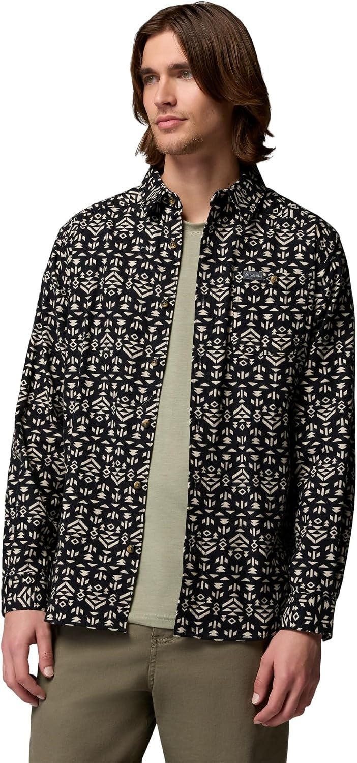 image:imageColumbia Mens Cornell Woods Flannel Long Sleeve ShirtBlack Geostripe Tonal