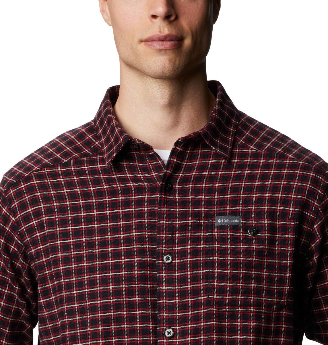 image:imageColumbia Mens Cornell Woods Flannel Long Sleeve ShirtBlack Plaid