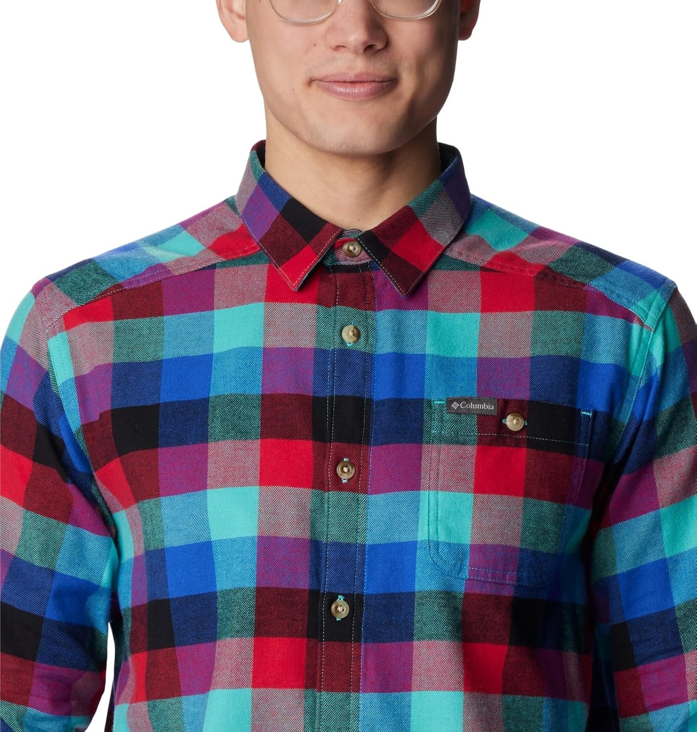 image:imageColumbia Mens Cornell Woods Flannel Long Sleeve ShirtBright Aqua Buffalo Check